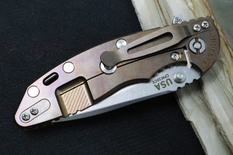 Rick Hinderer Knives XM-18 - Tri Way Pivot- 3.5" Recurve Blade / Stonewash Finish / Red G-10 Handle / Bronze Finished Frame