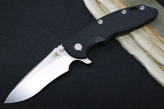 Rick Hinderer Knives XM-18 - Tri Way Pivot- 3.5" Recurve Blade / Stonewash Finish / Black G-10 Handle / Bronze Finished Frame