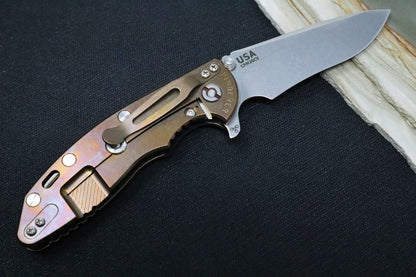 Rick Hinderer Knives XM-18 - Tri Way Pivot- 3.5" Recurve Blade / Stonewash Finish / Black G-10 Handle / Bronze Finished Frame