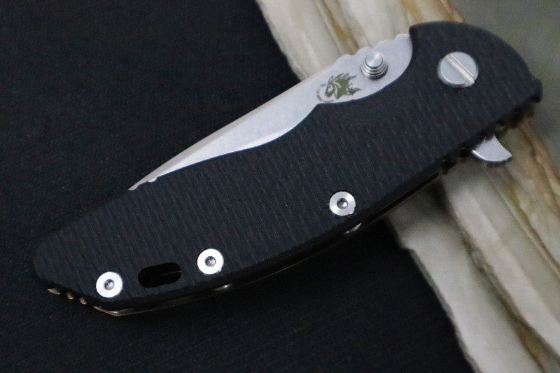 Rick Hinderer Knives XM-18 - Tri Way Pivot- 3.5" Recurve Blade / Stonewash Finish / Black G-10 Handle / Bronze Finished Frame