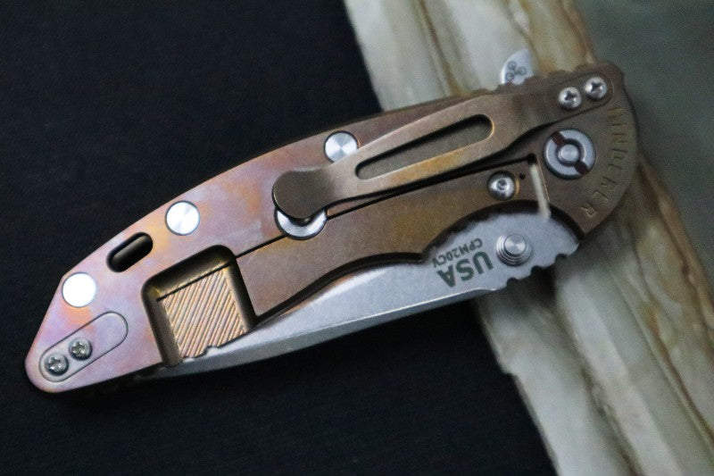 Rick Hinderer Knives XM-18 - Tri Way Pivot- 3.5" Recurve Blade / Stonewash Finish / Black G-10 Handle / Bronze Finished Frame