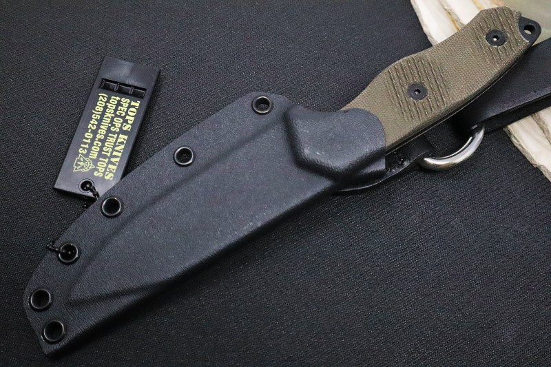 Tops Trail Seeker - 1095 Steel / Green Canvas Micarta Handle / Kydex Sheath TLSR-01