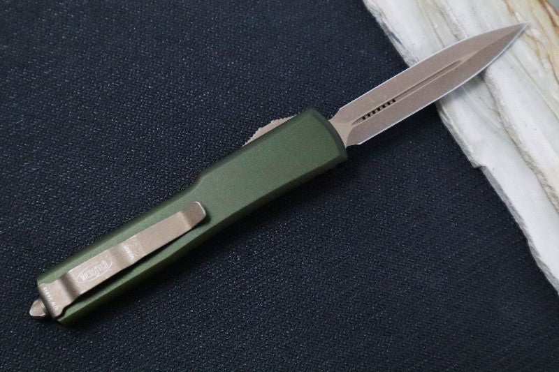 Microtech UTX-70 OTF - OD Green Handle / Dagger Style / Bronzed Apocalyptic Finish 147-13APOD