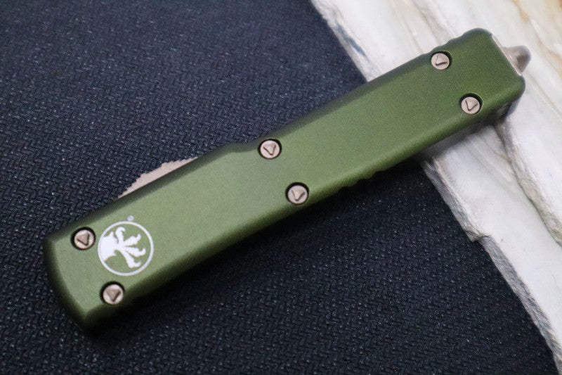 Microtech UTX-70 OTF - OD Green Handle / Dagger Style / Bronzed Apocalyptic Finish 147-13APOD