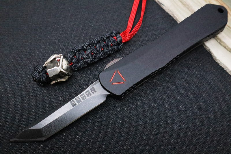 Heretic Knives Manticore E OTF Preditor Set - Carbon Fiber & Aluminum Handle / DLC Tanto Blade / Custom Themed Lighter / Silver Predator Bead