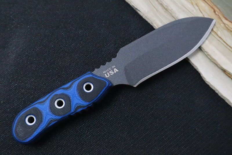 Tops Baghdad Bullet - 1095 Steel / Black & Blue G-10 Handle / Kydex Sheath BADG-03
