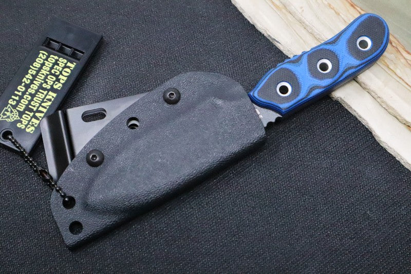 Tops Baghdad Bullet - 1095 Steel / Black & Blue G-10 Handle / Kydex Sheath BADG-03