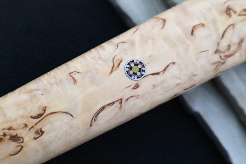 Miyabi Birchwood - 9.5" Kiritsuke - 100 Layered Flower Damascus - SG2 Powdered Steel - Japanese Masur Birch Handle - Made in Seki City, Japan