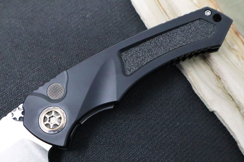Heretic Knives Pariah Dual Action Auto - Stonewash Blade / Elmax Steel / Black Aluminum Handle & Grip Tape Inlays H048-2A - Northwest Knives