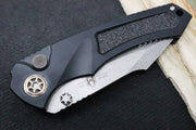 Heretic Knives Pariah Dual Action Auto - Stonewash Blade / Elmax Steel / Black Aluminum Handle & Grip Tape Inlays H048-2A - Northwest Knives