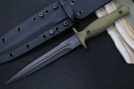 Spartan Blades V-14 Fixed Blade - Black Blade / Green Handle Scales / Black Kydex Sheath SB27BKGRKYBK