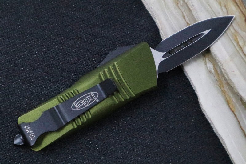 Microtech Mini Troodon OTF - Dagger Blade / Black Finish / OD Green Handle 238-1OD