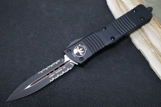 Microtech Combat Troodon Tactical OTF - Black Blade / Partial Serrated Dagger / Black Handle 142-2T
