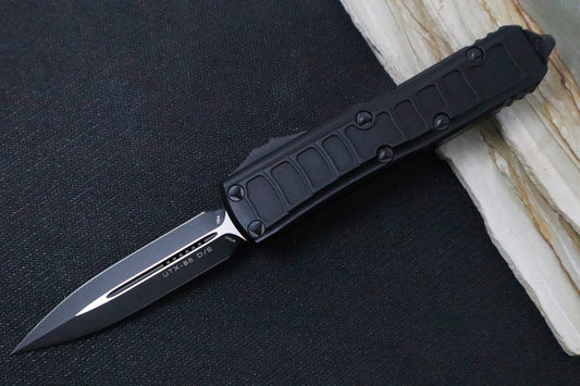 Microtech UTX-85 OTF Signature Series II Tactical- Double Edge Dagger / Black Finish / Black Hardware & Clip / Textured Black Body  - 232II-1TS