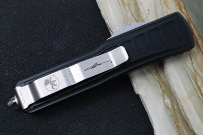 Microtech UTX-85 OTF Signature Series II - Double Edge Dagger / Stonewashed Finish / Stonewashed Hardware & Clip / Textured Black Body  - 232II-10S