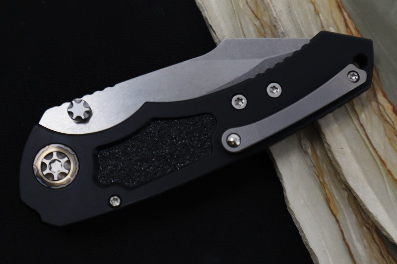 Heretic Knives Pariah Auto - Battleworn Finished Blade / Elmax Steel / Black Aluminum Handle & Grip Tape Inlays H048-5A