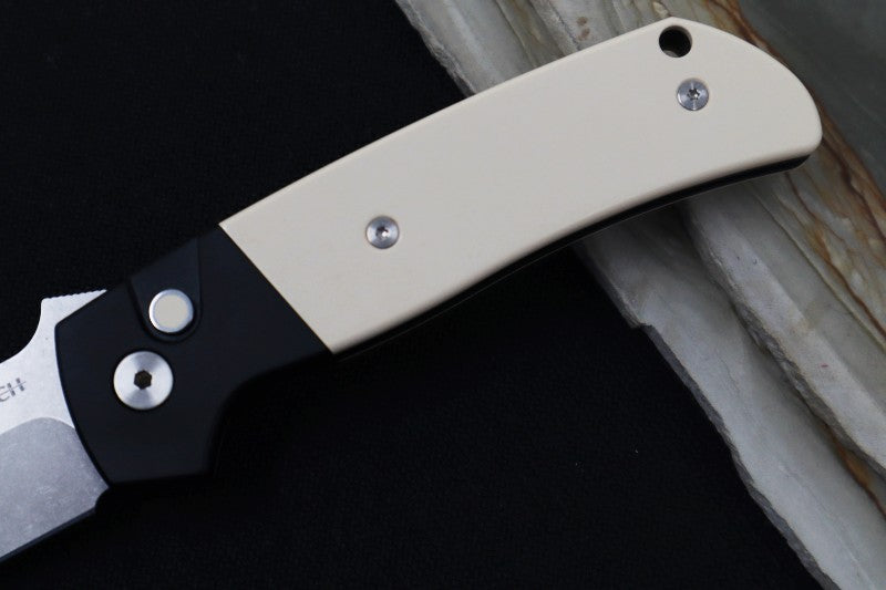 Pro Tech Terzuloa ATCF Auto - Black Aluminum & Ivory Micarta Handle / 3D Titanium Clip / Stonewash Drop Point Blade / CPM-Magnacut Steel BT2751 - Northwest Knives
