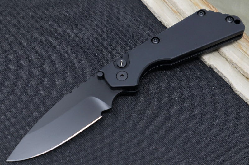 Pro Tech Strider SnG Operator - Black Aluminum Handle / Black Blade / Tritium Push Button 2403-OP - Northwest Knives