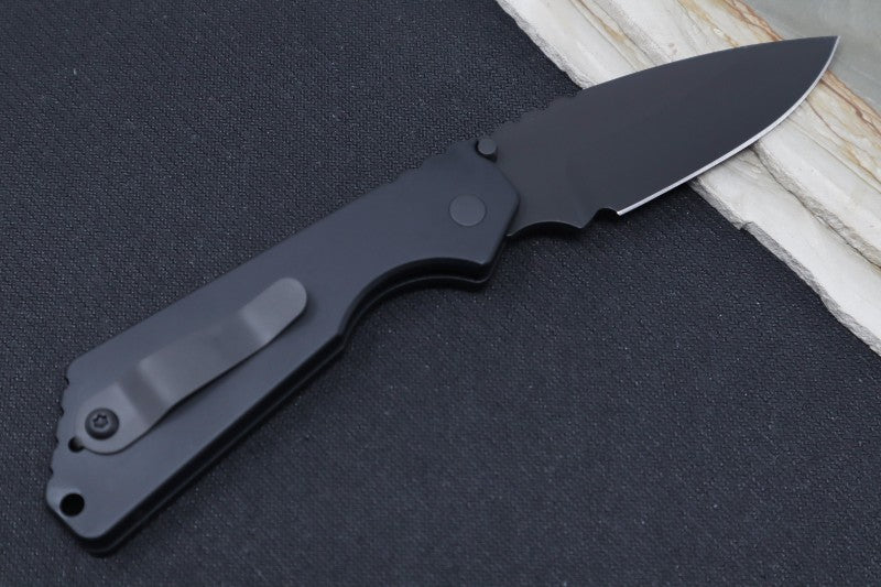 Pro Tech Strider SnG Operator - Black Aluminum Handle / Black Blade / Tritium Push Button 2403-OP - Northwest Knives