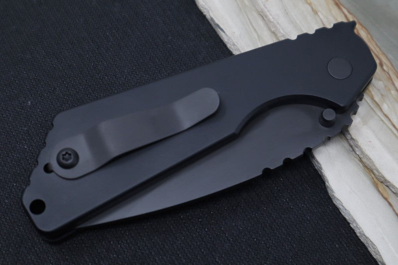 Pro Tech Strider SnG Operator - Black Aluminum Handle / Black Blade / Tritium Push Button 2403-OP - Northwest Knives