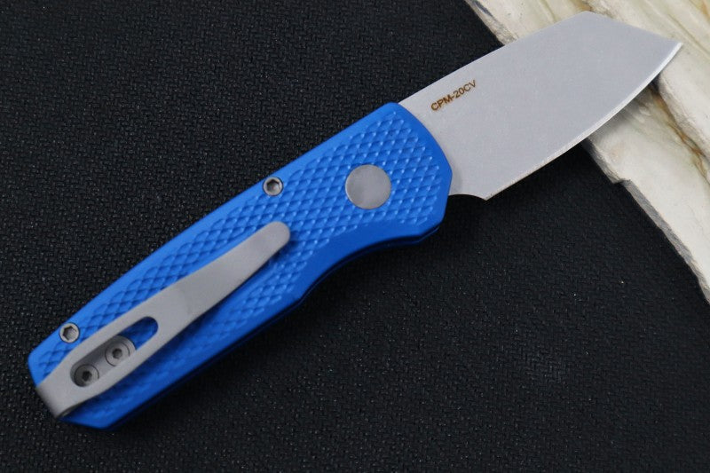 Pro-Tech Runt Auto - Blue Textured Aluminum Handle / Stonewashed Reverse Tanto Blade / CPM-20CV Steel R5205-BLUE