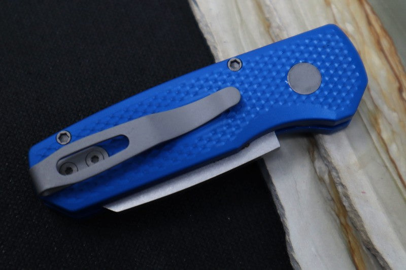 Pro-Tech Runt Auto - Blue Textured Aluminum Handle / Stonewashed Reverse Tanto Blade / CPM-20CV Steel R5205-BLUE
