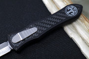 Hawk Knife Designs Deadlock Model C OTF - Black 7075 Anodized Aluminum Handle & Black Carbon Fiber Insert / CPM-20CV / Dagger Blade / Tumbled Titanium Accents - Northwest Knives