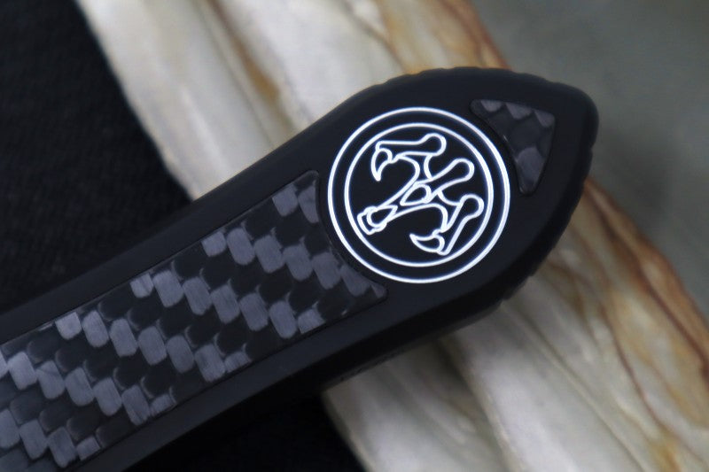 Hawk Knife Designs Deadlock Model C OTF - Black 7075 Anodized Aluminum Handle & Black Carbon Fiber Insert / CPM-20CV / Dagger Blade / Tumbled Titanium Accents