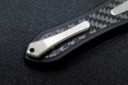 Hawk Knife Designs Deadlock Model C OTF - Black 7075 Anodized Aluminum Handle & Black Carbon Fiber Insert / CPM-20CV / Dagger Blade / Tumbled Titanium Accents - Northwest Knives