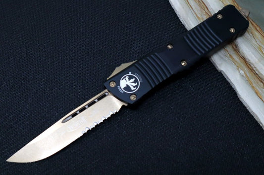 Microtech Combat Troodon OTF - Bronzed Blade / Single Edge with Partial Serrate / Black Anodized Aluminum Handle - 143-14