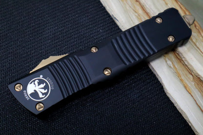 Microtech Combat Troodon OTF - Bronzed Blade / Single Edge with Partial Serrate / Black Anodized Aluminum Handle - 143-14