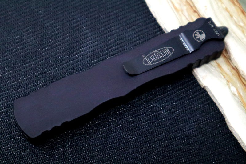 Microtech Dirac Delta Tactical OTF - Black Finish / Partial Serrated Dagger Blade / Black Aluminum Handle 227-2T