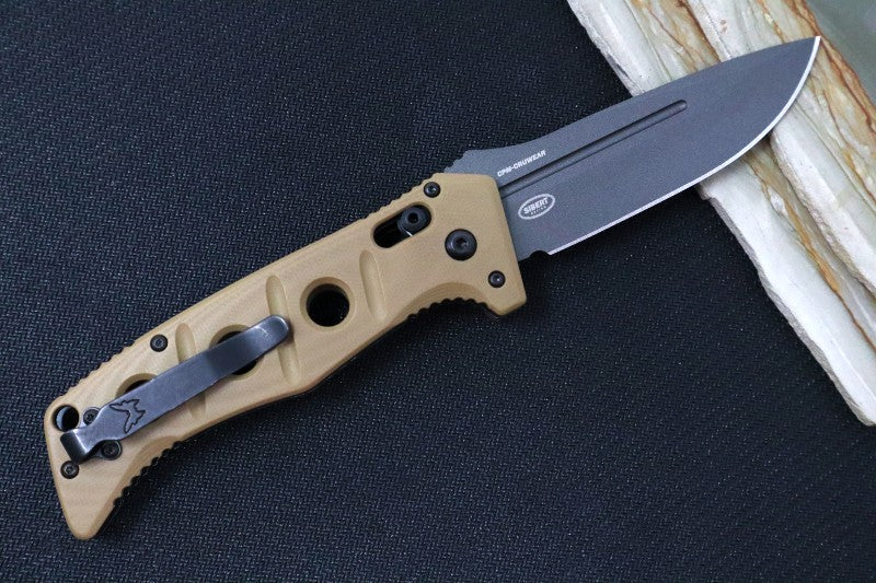 Benchmade 2750GY-3 Adamas Knife Auto - Grey CPM-CruWear Drop Point Blade / Desert Tan G-10 Handle