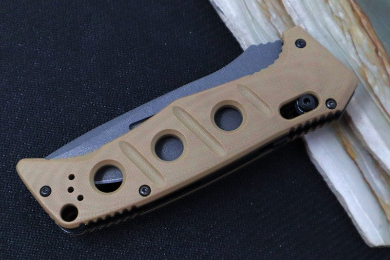 Benchmade 2750GY-3 Adamas Knife Auto - Grey CPM-CruWear Drop Point Blade / Desert Tan G-10 Handle