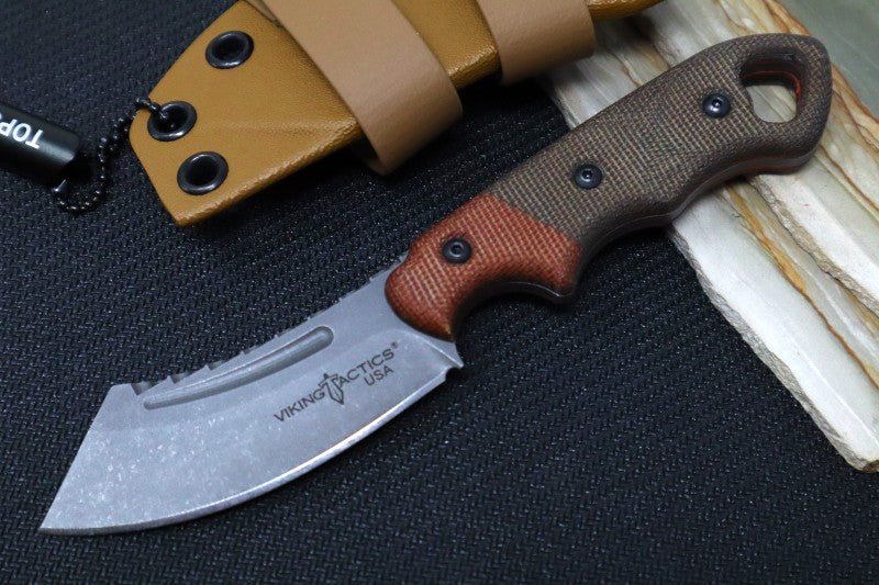 Tops Patriot - 1095 Steel / Orange & OD Green Canvas Micarta Handle / Coyote Tan Kydex Sheath VTAC-03 - Northwest Knives