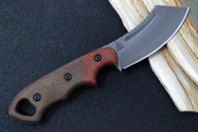 Tops Patriot - 1095 Steel / Orange & OD Green Canvas Micarta Handle / Coyote Tan Kydex Sheath VTAC-03 - Northwest Knives