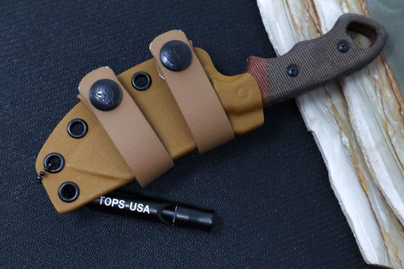 Tops Patriot - 1095 Steel / Orange & OD Green Canvas Micarta Handle / Coyote Tan Kydex Sheath VTAC-03 - Northwest Knives