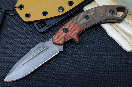 Tops Crusader - 1095 Steel / Orange & OD Green Canvas Micarta Handle / Coyote Tan Kydex Sheath VTAC-02