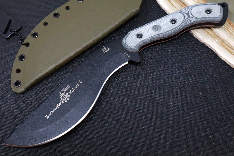 Tops Bushcrafter Khukuri 7.0 - 1095 Steel / Black Linen Micarta Handle / OD Green Kydex Sheath BRUK-01 - Northwest Knives