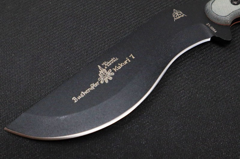 Tops Bushcrafter Khukuri 7.0 - 1095 Steel / Black Linen Micarta Handle / OD Green Kydex Sheath BRUK-01 - Northwest Knives