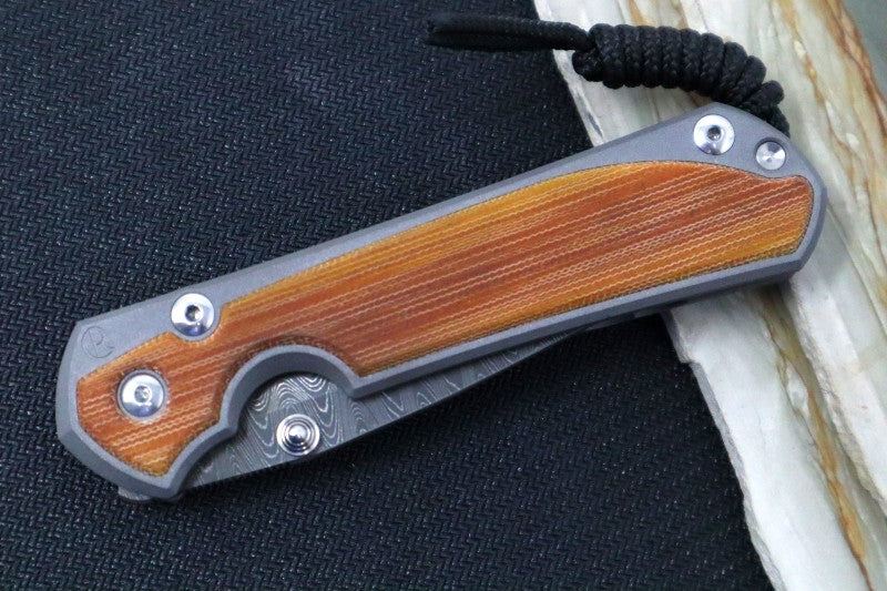 Chris Reeve Knives Large Sebenza 31 - Drop Point Blade / Ladder Damascus / Natural Canvas Micarta L31-1216