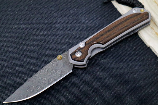 Chris Reeve Knives Small Sebenza 31 - Drop Point Blade / Chad Nichols Raindrop Damascus / Bog Oak Inlay (A1)