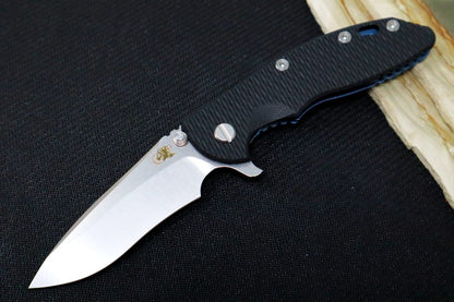 Rick Hinderer Knives XM-18 - Tri Way Pivot- 3.5" Recurve Blade / Stonewash Finish / Black G-10 Handle / Blue Ano Finished Frame