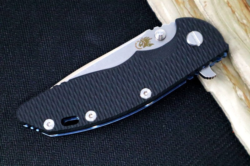 Rick Hinderer Knives XM-18 - Tri Way Pivot- 3.5" Recurve Blade / Stonewash Finish / Black G-10 Handle / Blue Ano Finished Frame - Northwest Knives