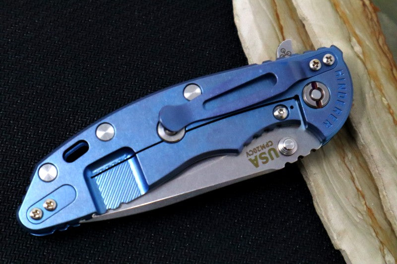Rick Hinderer Knives XM-18 - Tri Way Pivot- 3.5" Recurve Blade / Stonewash Finish / Black G-10 Handle / Blue Ano Finished Frame