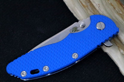 Rick Hinderer Knives XM-18 - Tri Way Pivot- 3.5" Recurve Blade / Stonewash Finish / Blue G-10 Handle / Blue Ano Finished Frame