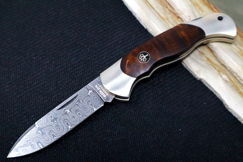 Boker Scout Damascus - Curly Birch Wood & Silver Nickel Handle / Spearpoint Damascus Blade 112202DAM