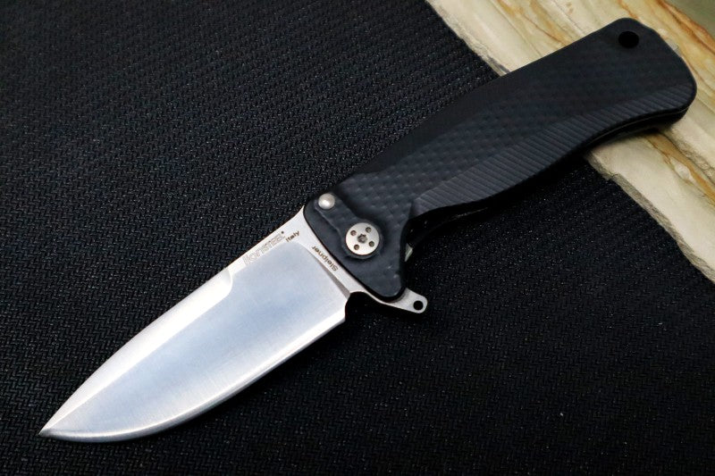 Lionsteel SR-22 Black Aluminum Integral Flipper - Satin Blade - SR22A-BS