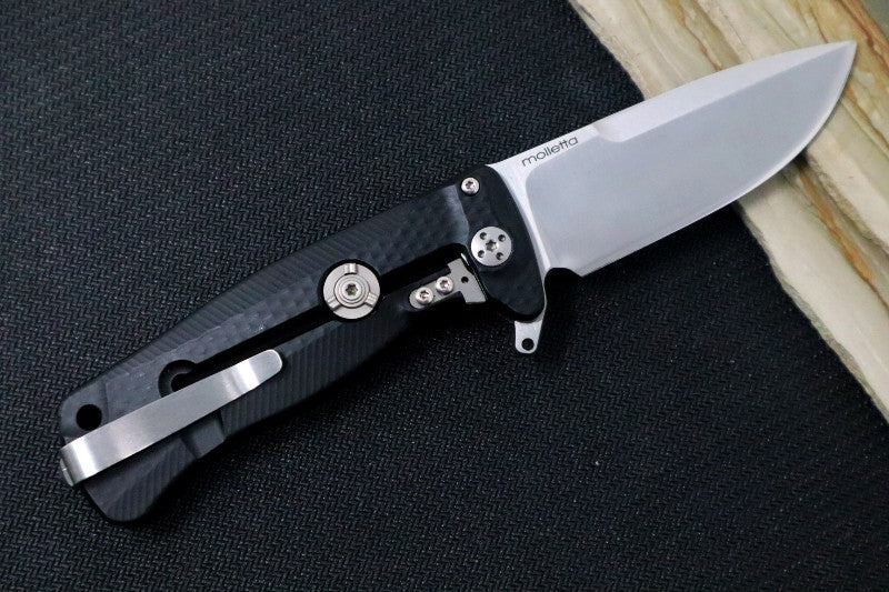 Lionsteel SR-22 Black Aluminum Integral Flipper - Satin Blade - SR22A-BS