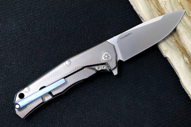 Lionsteel TRE Three Rapid Exchange Titanium Flipper - Silver Titanium Handle / M390 Steel TRE-BL